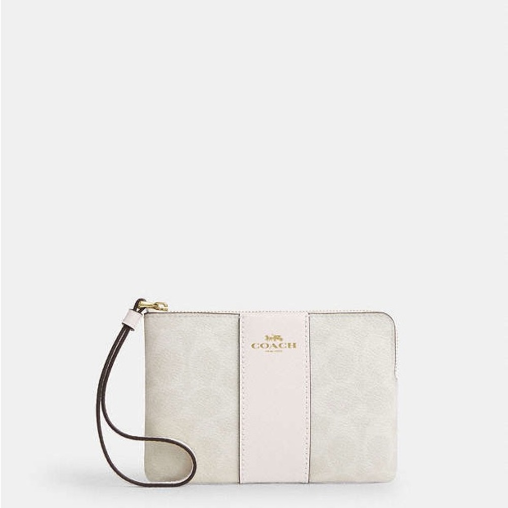 COACH Outlet Zip Wristlet in Signature Canvas with Stripe NWT